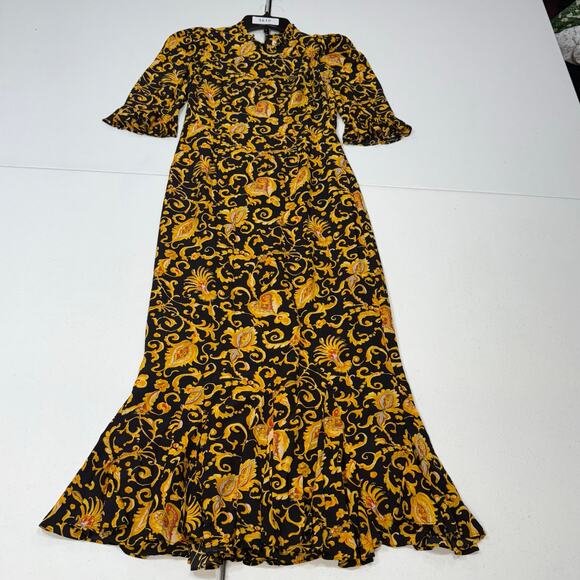 RHODE Felix Dress yellow/black floral maxi dress Size 2 - Picture 4 of 7